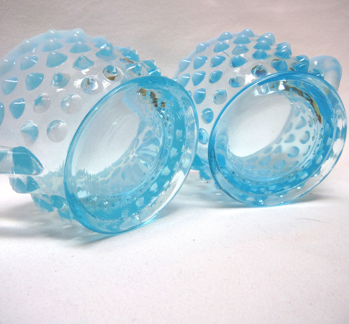VINTAGE MINI CREAMER AND SUGAR SET: Fenton Aqua Blue Hob Nail