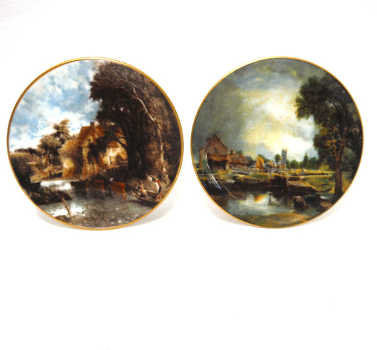 Vintage Pair of Crown Staffordshire Miniature English Plates: JOHN CONSTABLE DEDHAM LOCK and MILL & VALLEY FARM
