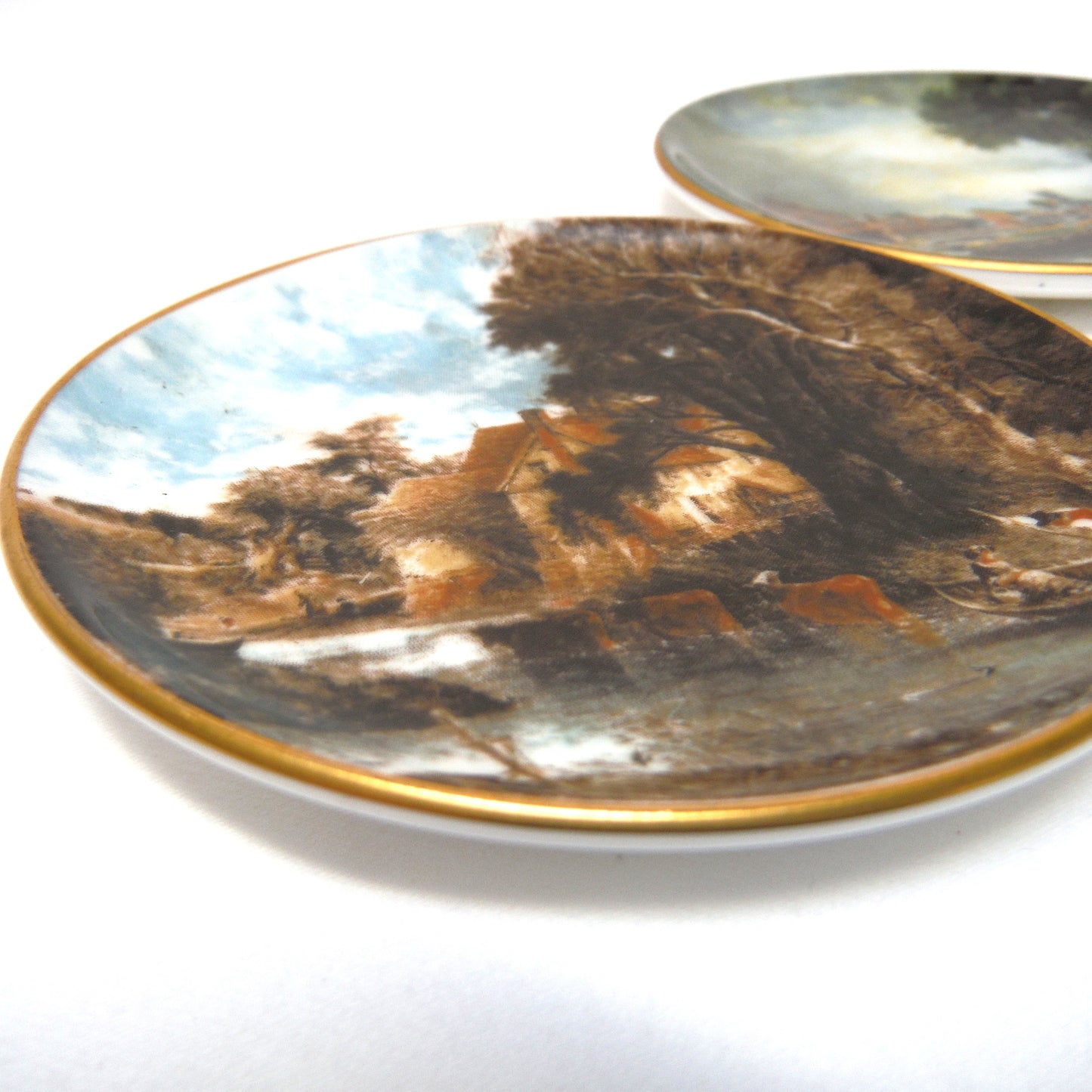 Vintage Pair of Crown Staffordshire Miniature English Plates: JOHN CONSTABLE DEDHAM LOCK and MILL & VALLEY FARM