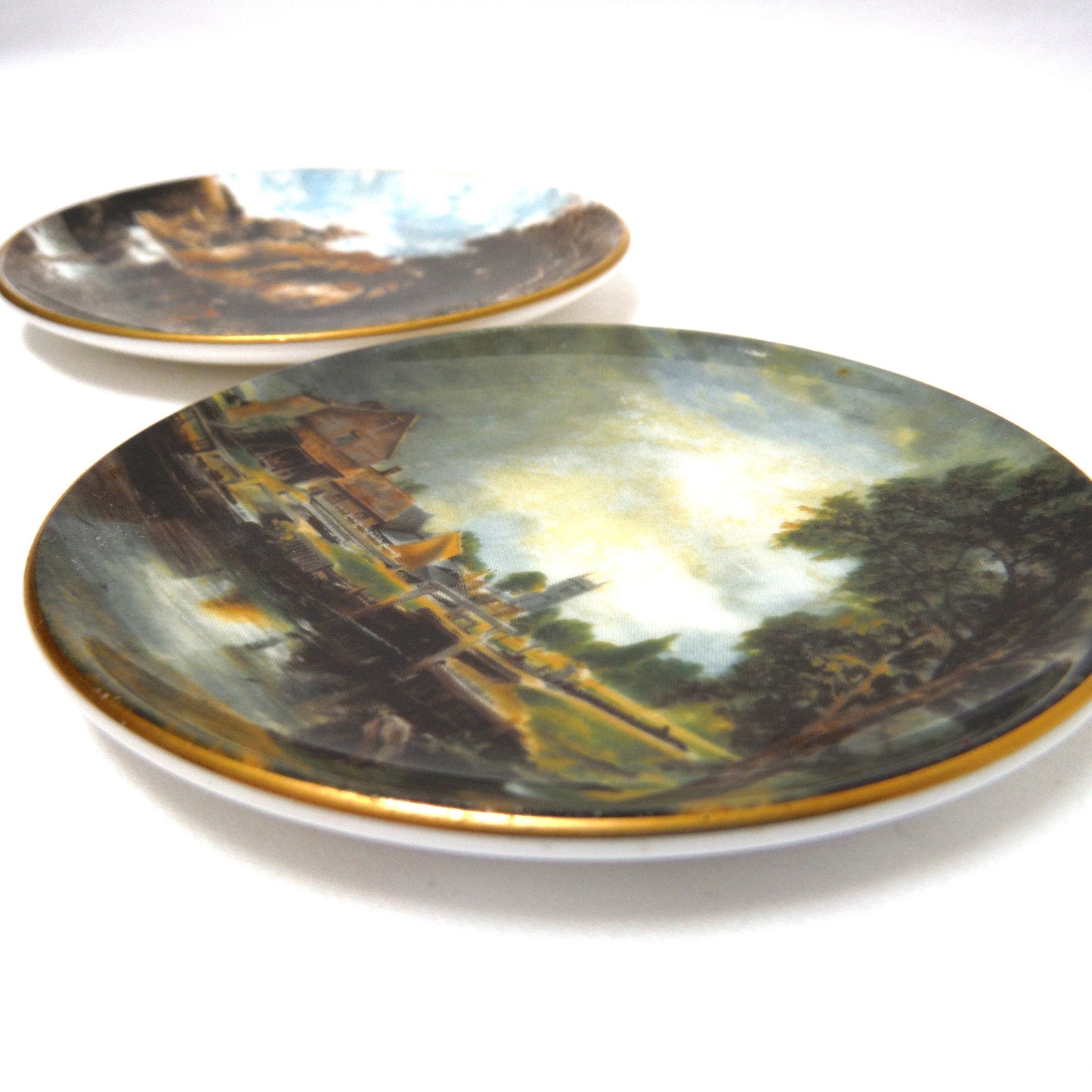 Vintage Pair of Crown Staffordshire Miniature English Plates: JOHN CONSTABLE DEDHAM LOCK and MILL & VALLEY FARM
