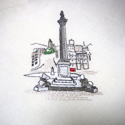 Set of Six 1950's Irish Linen Embroidered Napkins: LONDON SCENES, by The Sundew Company of Ireland.