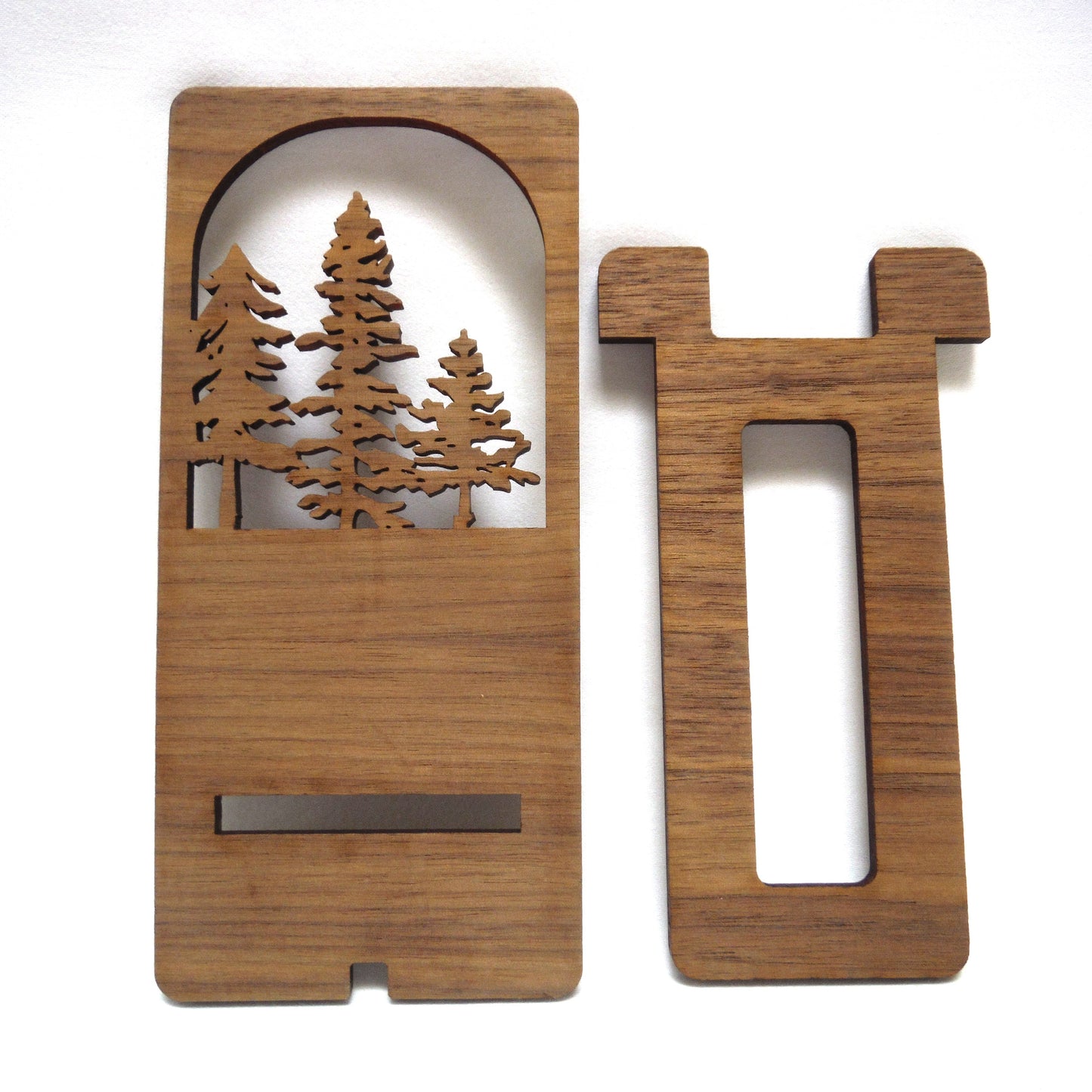 CONTEMPORARY WOODEN CELL PHONE HOLDER: Hand Made on Vancouver Island, Featuring Lasered Tree Design