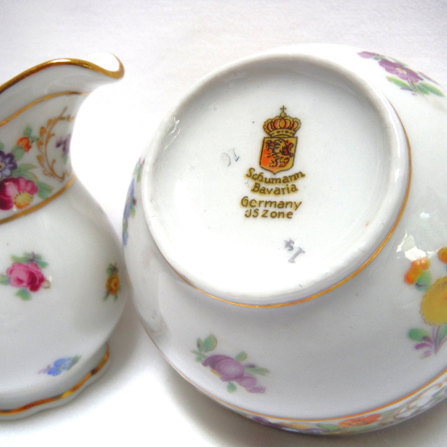 Schumann Bavaria Empress Dresden Flowers MID CENTURY CREAM AND OPEN SUGAR BOWL, produced in the US Zone of Germany after WWII