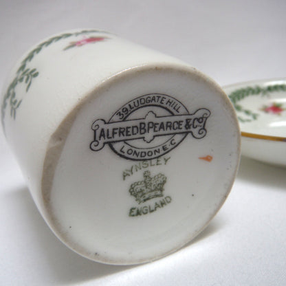 RARE 1910-1925 ANTIQUE DEMITASSE CUP AND SAUCER, in the ROSE AND GARLAND PATTERN From AYNSLEY of London, England