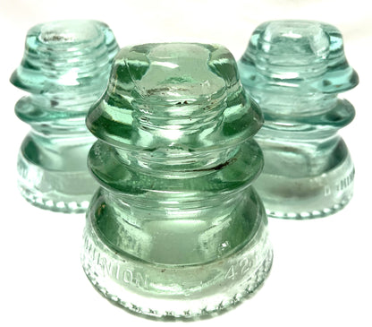 GLASS TELEGRAPH INSULATOR #42D, Made by DOMINION GLASS of CANADA in Misty Green Colour (SLIGHT DAMAGE-CHIPPED!)