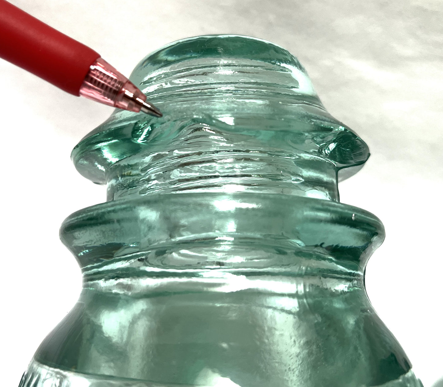 GLASS TELEGRAPH INSULATOR #42D, Made by DOMINION GLASS of CANADA in Misty Green Colour (SLIGHT DAMAGE-CHIPPED!)