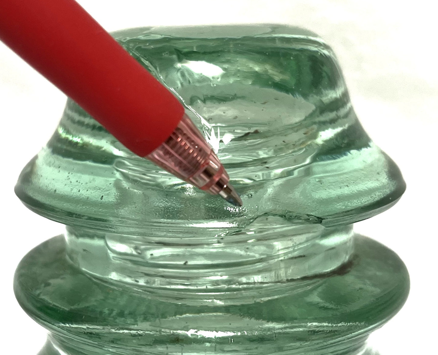 GLASS TELEGRAPH INSULATOR #42D, Made by DOMINION GLASS of CANADA in Misty Green Colour (SLIGHT DAMAGE-CHIPPED!)