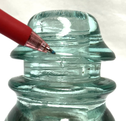 GLASS TELEGRAPH INSULATOR #42D, Made by DOMINION GLASS of CANADA in Misty Green Colour (SLIGHT DAMAGE-CHIPPED!)