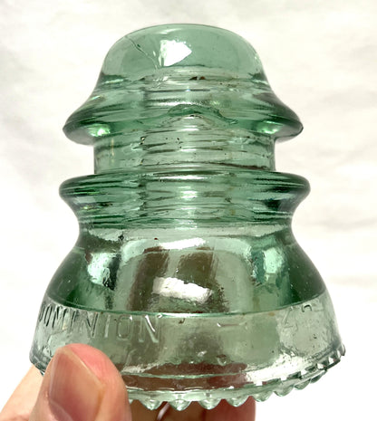 GLASS TELEGRAPH INSULATOR #42D, Made by DOMINION GLASS of CANADA in Misty Green Colour (SLIGHT DAMAGE-CHIPPED!)