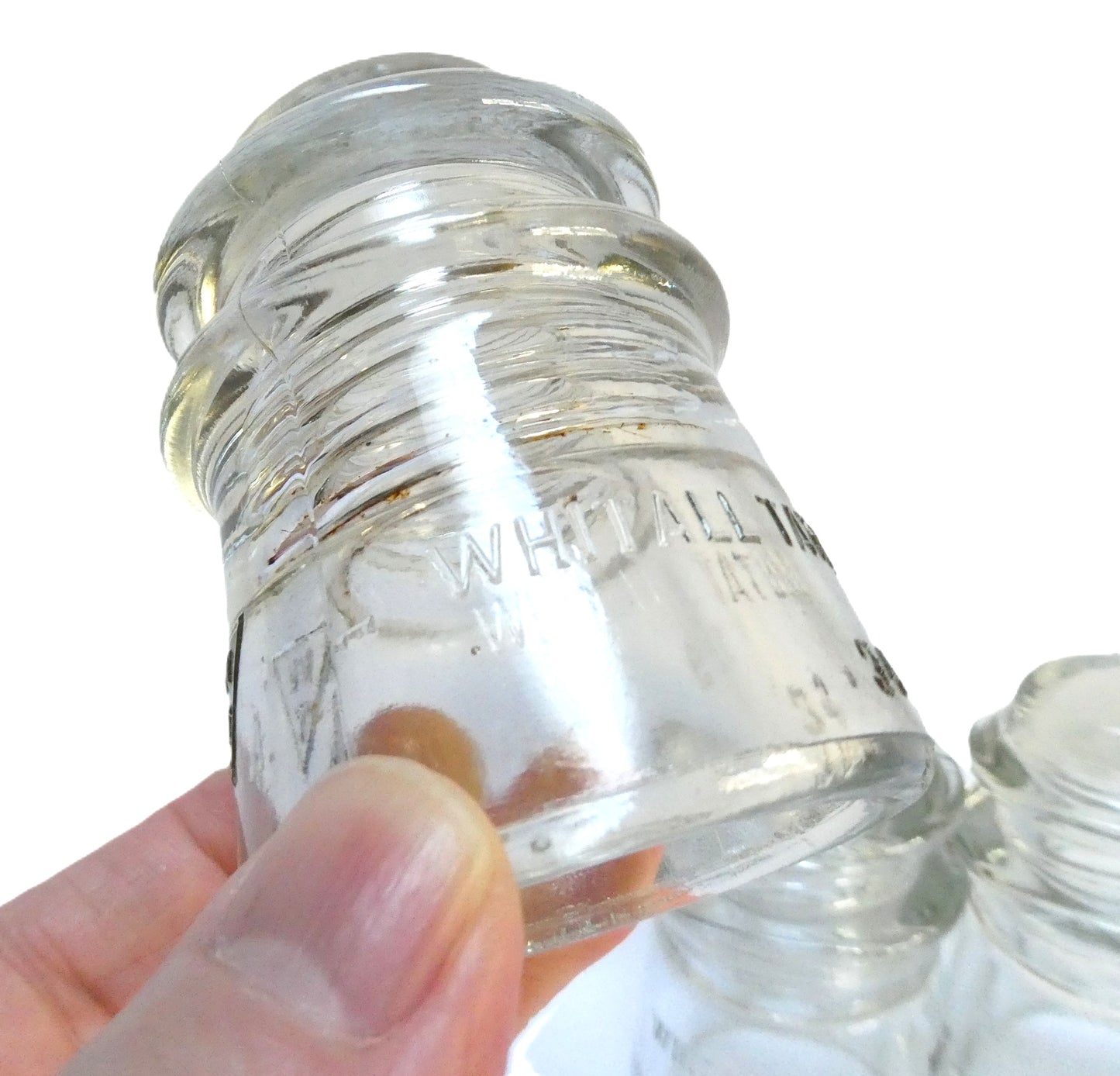 ANTIQUE GLASS TELEGRAPH INSULATORS, Paul's Pack of THREE! No. 9 model by Whitall Tatum, Made in USA