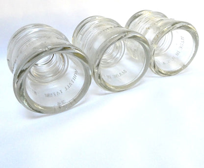 ANTIQUE GLASS TELEGRAPH INSULATORS, Paul's Pack of THREE! No. 9 model by Whitall Tatum, Made in USA