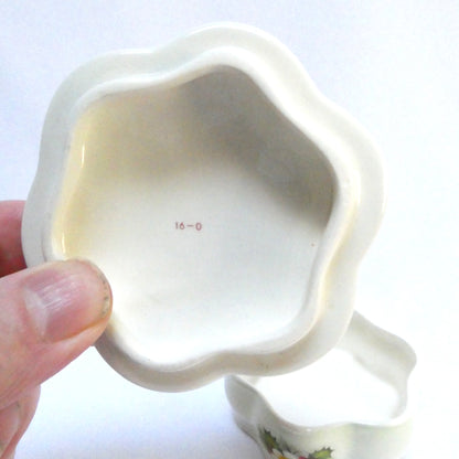 Vintage Royal Worcester Palissy Ceramic Trinket Box with Lid, Featuring a Christmas Robin and Holly Design