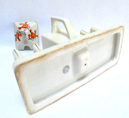 Vintage Japanese 4-SLOT TOAST RACK and COVERED JAM CADDY, presented in hand painted Orange Cherry Blossoms