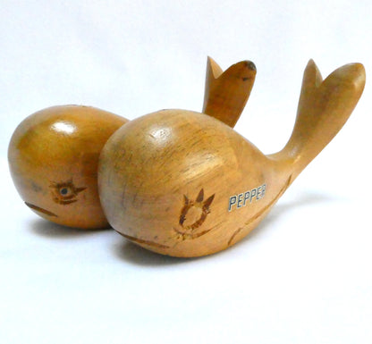 Vintage Hand Carved Exotic Wood Salt & Pepper Shakers: THE TWO MIGHTY WHALES