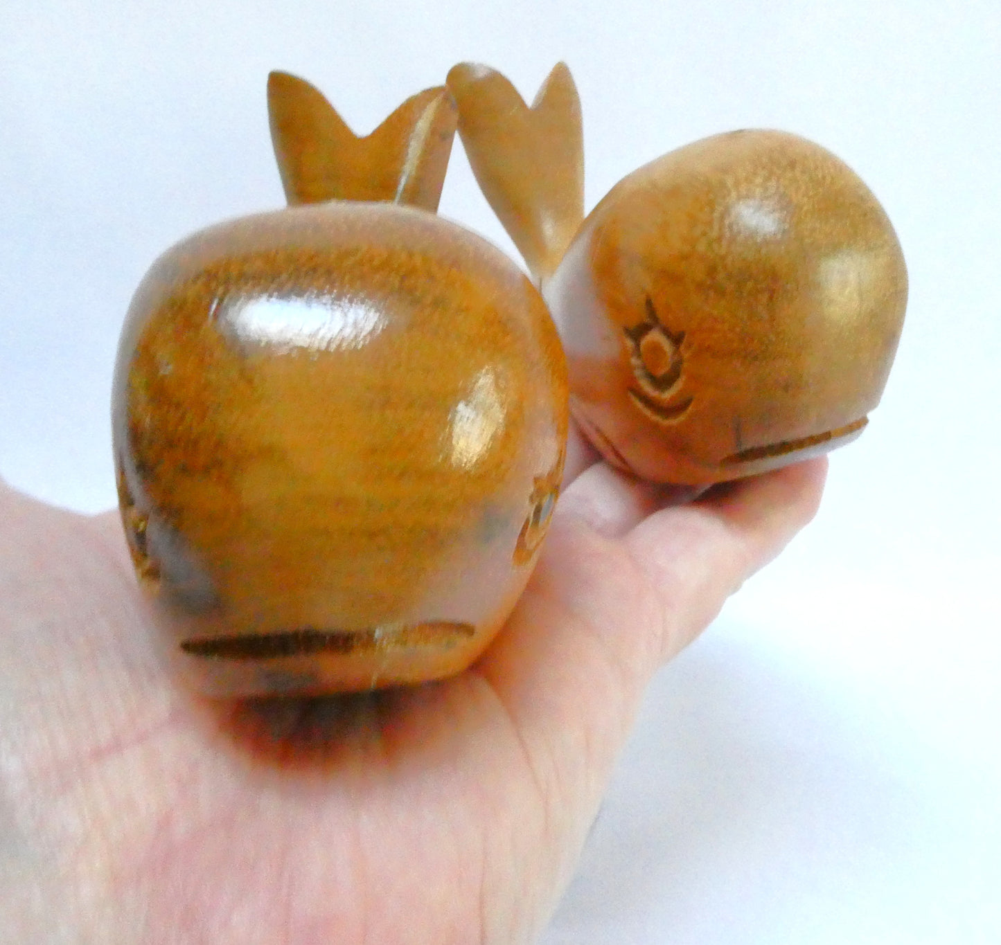 Vintage Hand Carved Exotic Wood Salt & Pepper Shakers: THE TWO MIGHTY WHALES