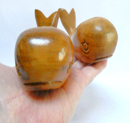 Vintage Hand Carved Exotic Wood Salt & Pepper Shakers: THE TWO MIGHTY WHALES