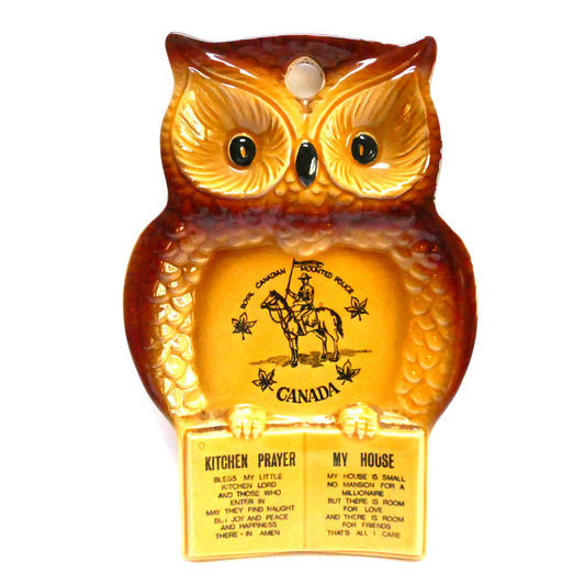 Vintage Owl Pottery Wall Plaque Featuring THE RCMP, The Kitchen Prayer and My House Poem