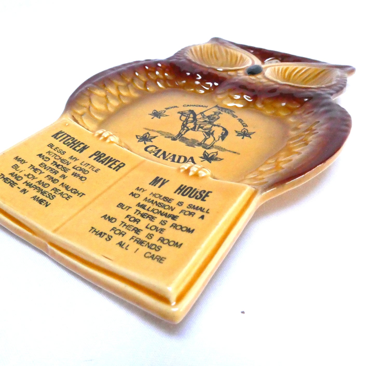 Vintage Owl Pottery Wall Plaque Featuring THE RCMP, The Kitchen Prayer and My House Poem
