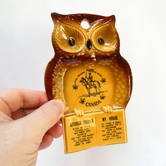 Vintage Owl Pottery Wall Plaque Featuring THE RCMP, The Kitchen Prayer and My House Poem