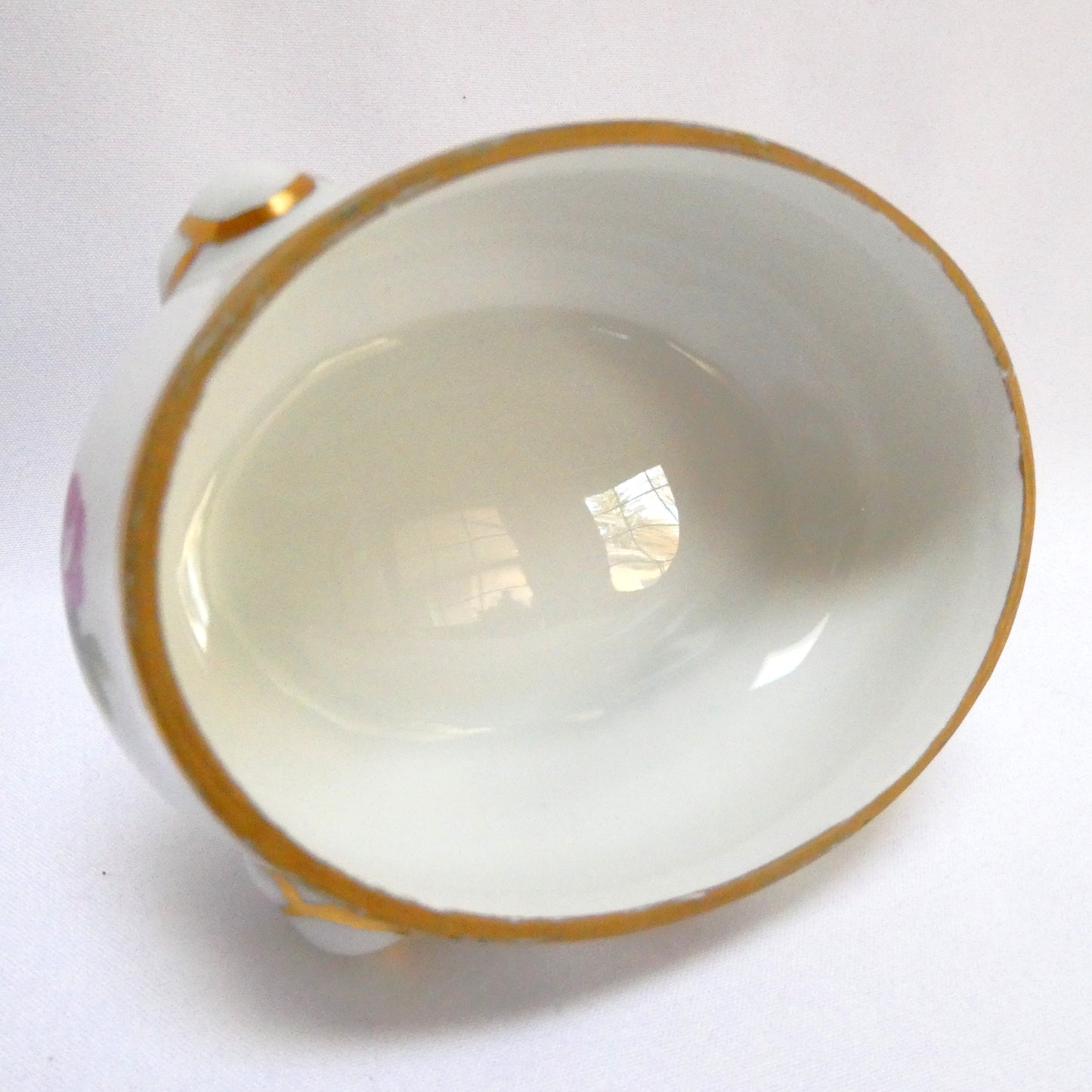 Vintage Jlmerau Graf von Henneberg Porcelain-Footed Trinket Box, with a Removable Lid in a Floral pattern and gold trim