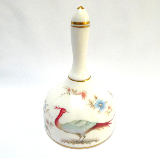 Vintage MINTON FINE BONE CHINA BELL, Made for The Danbury Mint in Peacock and Floral Design