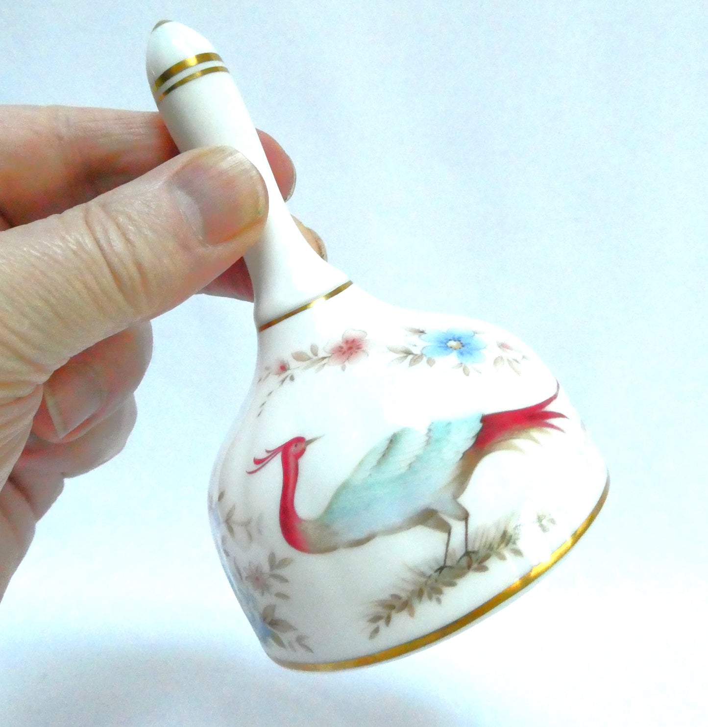 Vintage MINTON FINE BONE CHINA BELL, Made for The Danbury Mint in Peacock and Floral Design