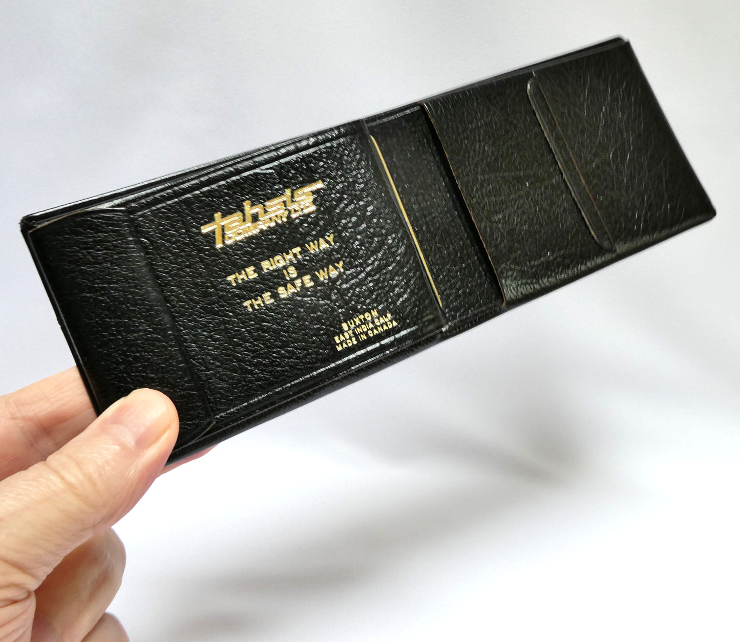 Vintage Buxton Black Leather Wallet BRAND NEW OLD STOCK: Imprinted TAHSIS COMPANY LTD.