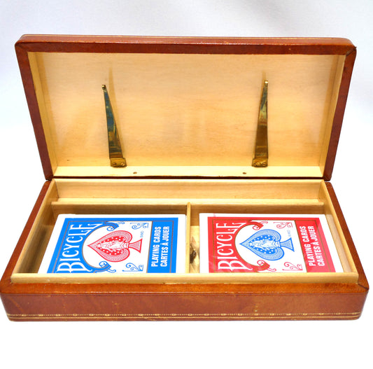 Mid-Century Italian-Made Wood and Leather PLAYING CARD DOUBLE DECK BOX