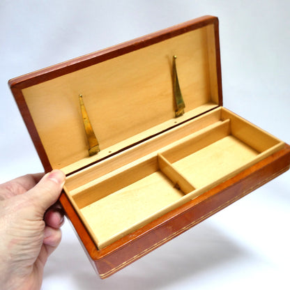 Mid-Century Italian-Made Wood and Leather PLAYING CARD DOUBLE DECK BOX