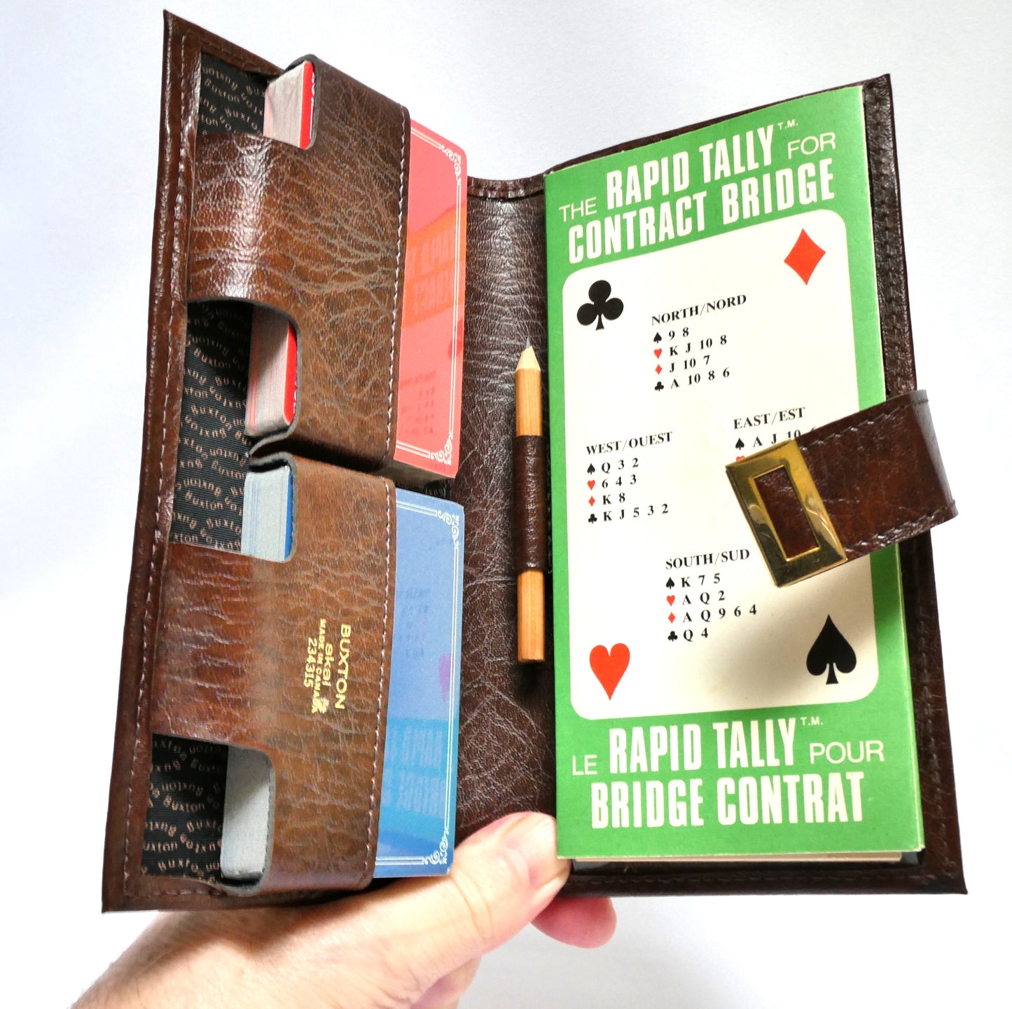 Vintage Canadian Copp Clark Games Leather Buxton Pouch DUAL PLAYING CARD BRIDGE SET