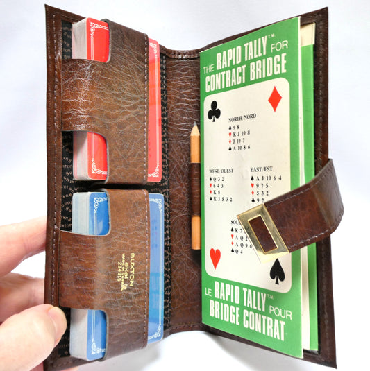 Vintage Canadian Copp Clark Games Leather Buxton Pouch DUAL PLAYING CARD BRIDGE SET