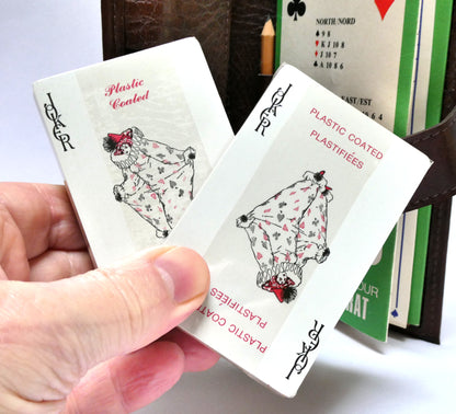 Vintage Canadian Copp Clark Games Leather Buxton Pouch DUAL PLAYING CARD BRIDGE SET