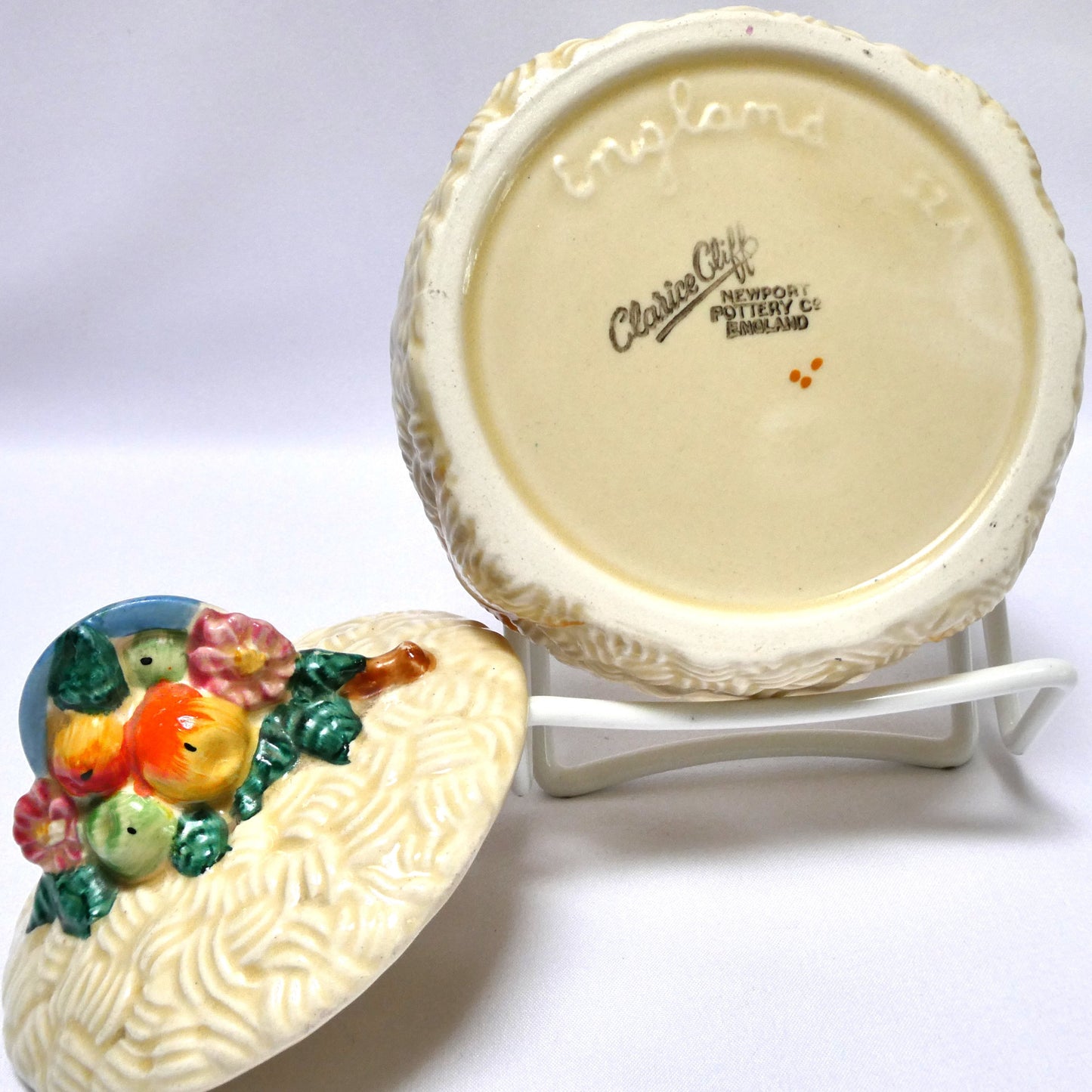Rare Antique Clarice Cliff 'Celtic Harvest' PRESERVE POT AND LID,  by Newport Pottery of England
