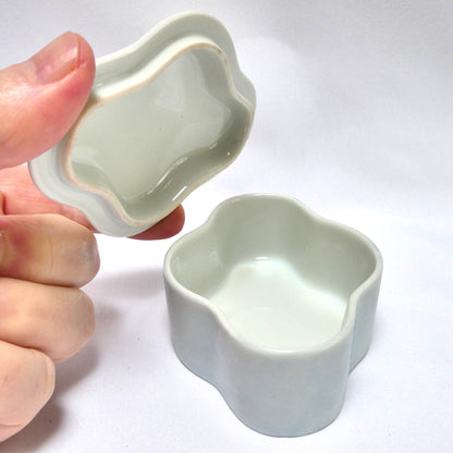 WHITE PORCELAIN TRINKET TRAY AND REMOVABLE LID, with hand-painted and artist signed portrait of a young woman