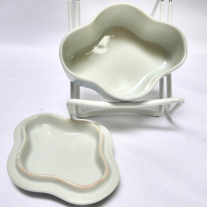 WHITE PORCELAIN TRINKET TRAY AND REMOVABLE LID, with hand-painted and artist signed portrait of a young woman