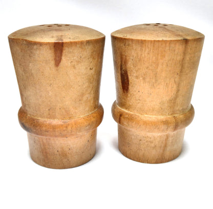 Fabulous Mid-Century-Modern Japanese SALT AND PEPPER WOOD SHAKERS with Double Wide Bench