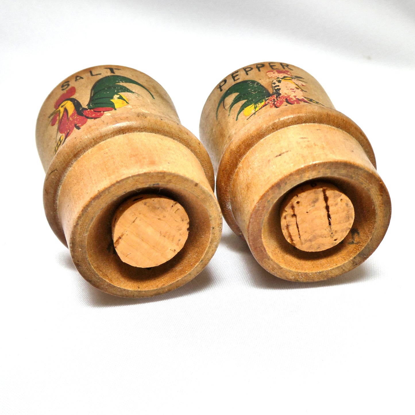 Fabulous Mid-Century-Modern Japanese SALT AND PEPPER WOOD SHAKERS with Double Wide Bench