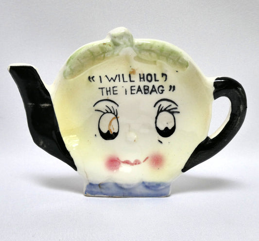 1950's Kitchen Countertop Pottery Tea Bag Holder from Japan: "I WILL HOLD THE TEABAG"