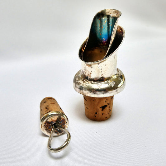 Vintage Swedish Silver Plated DROP-STOP DRIP-STOPPER WINE-POURER with DUAL-CORKS!