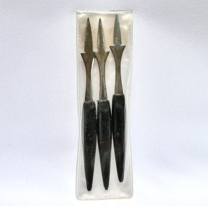Vintage Mid-Century Modern Swanky Black and Chrome Japan Cocktail Picks, Set of THREE!