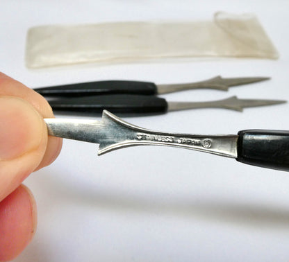 Vintage Mid-Century Modern Swanky Black and Chrome Japan Cocktail Picks, Set of THREE!