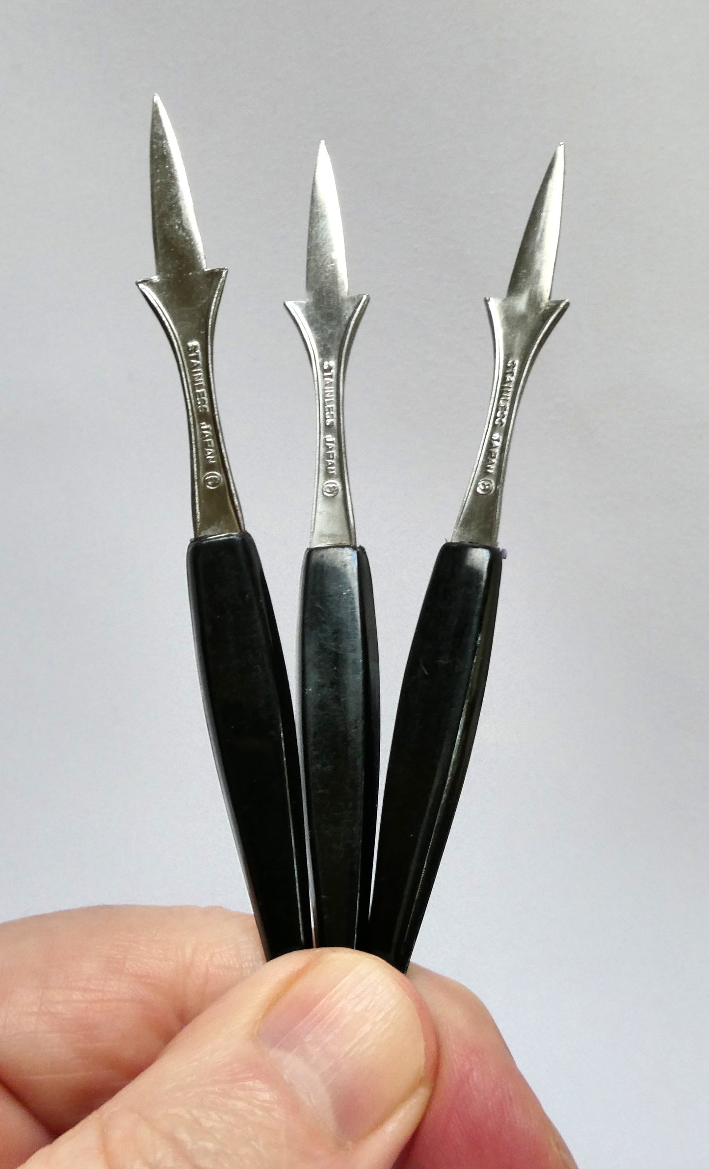 Vintage Mid-Century Modern Swanky Black and Chrome Japan Cocktail Picks, Set of THREE!