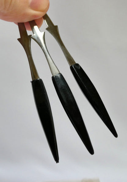 Vintage Mid-Century Modern Swanky Black and Chrome Japan Cocktail Picks, Set of THREE!