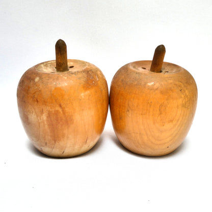 Charming Mid-Century Solid Wood SALT AND PEPPER SHAKERS, Shaped like miniature apples!
