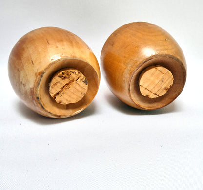 Charming Mid-Century Solid Wood SALT AND PEPPER SHAKERS, Shaped like miniature apples!