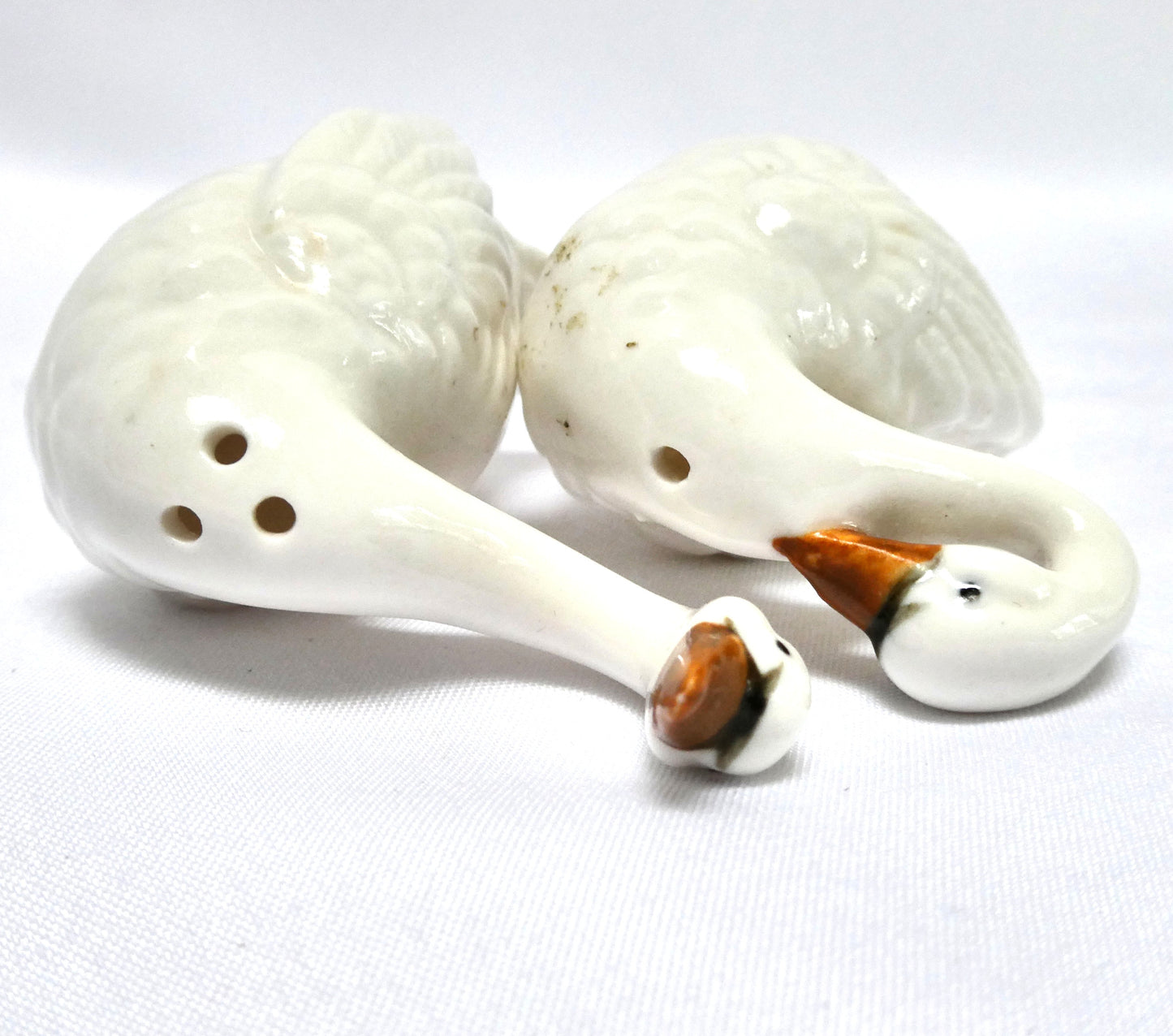 Vintage 60's PAIR OF WHITE SWAN SALT AND PEPPER SHAKERS, Made in Japan