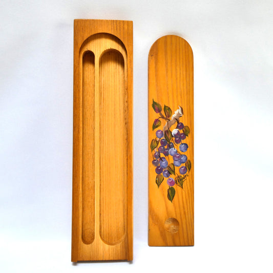 VINTAGE SOLID WOOD SLIDING-LID PENCIL TRAY: Handpainted and Signed by the Artist