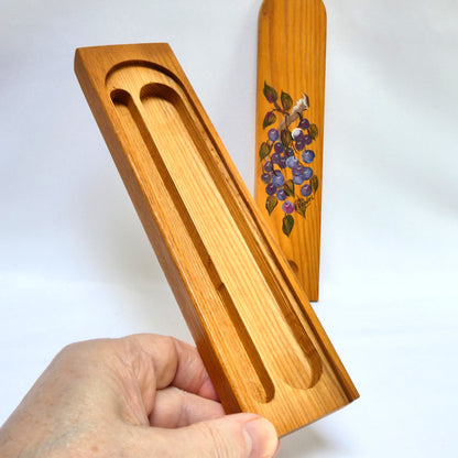 VINTAGE SOLID WOOD SLIDING-LID PENCIL TRAY: Handpainted and Signed by the Artist