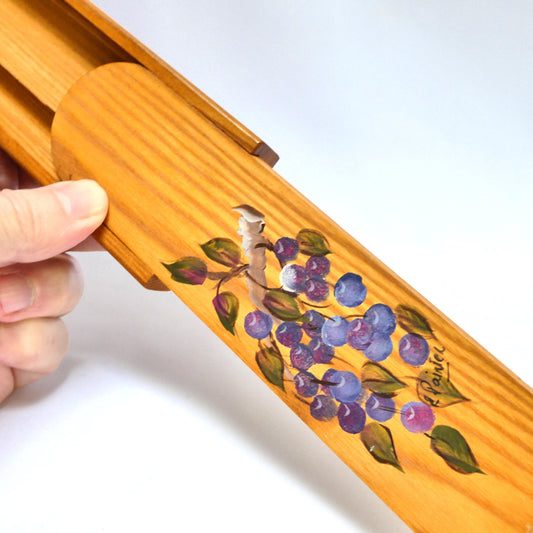 VINTAGE SOLID WOOD SLIDING-LID PENCIL TRAY: Handpainted and Signed by the Artist