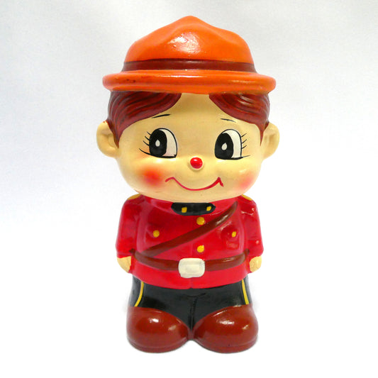 1960s Vintage handmade and hand-painted Japanese Ceramic Piggy Bank: THE ROYAL CANADIAN MOUNTED POLICE (RCMP)